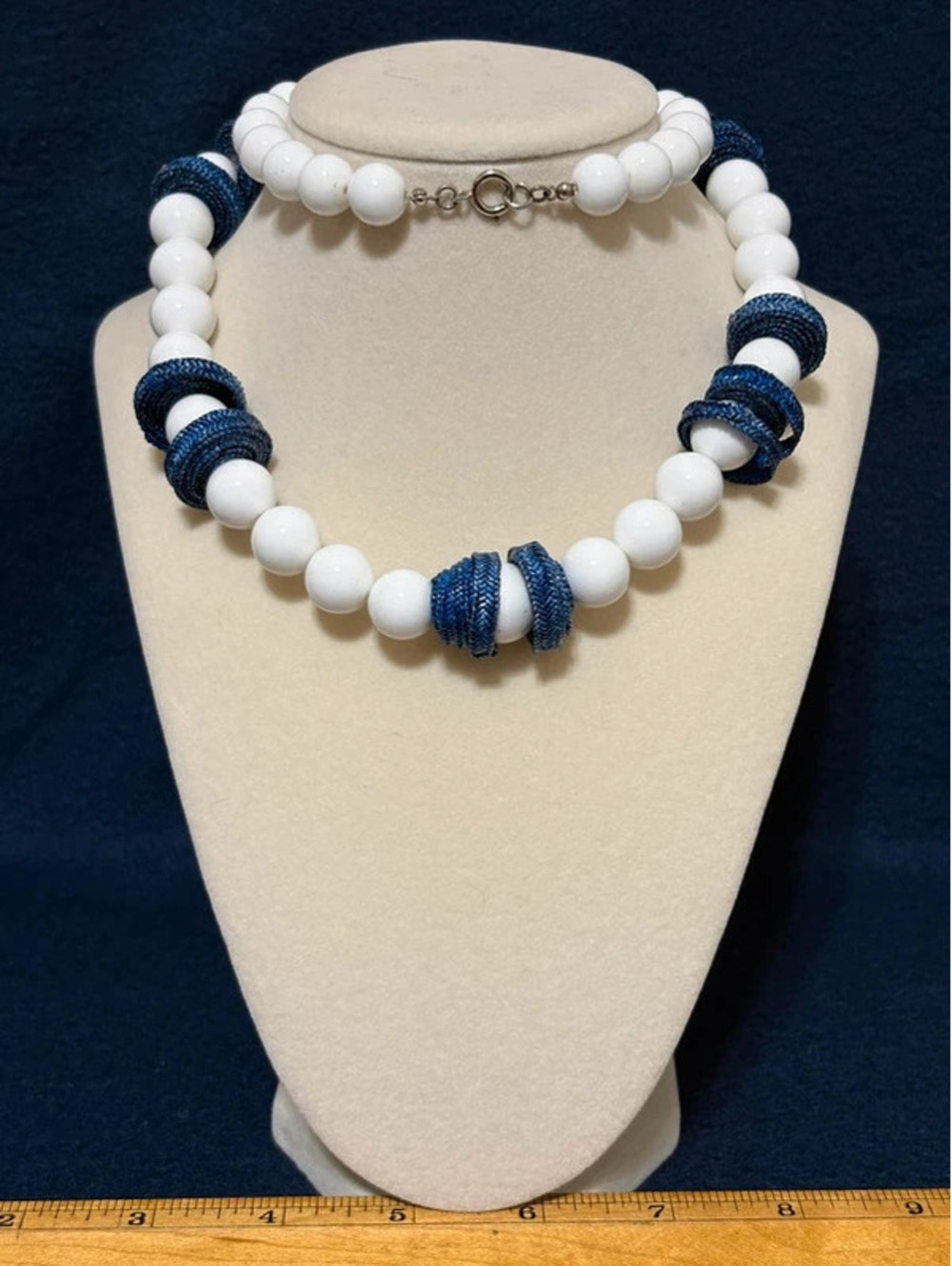 White and Blue Chunky Beaded Necklace